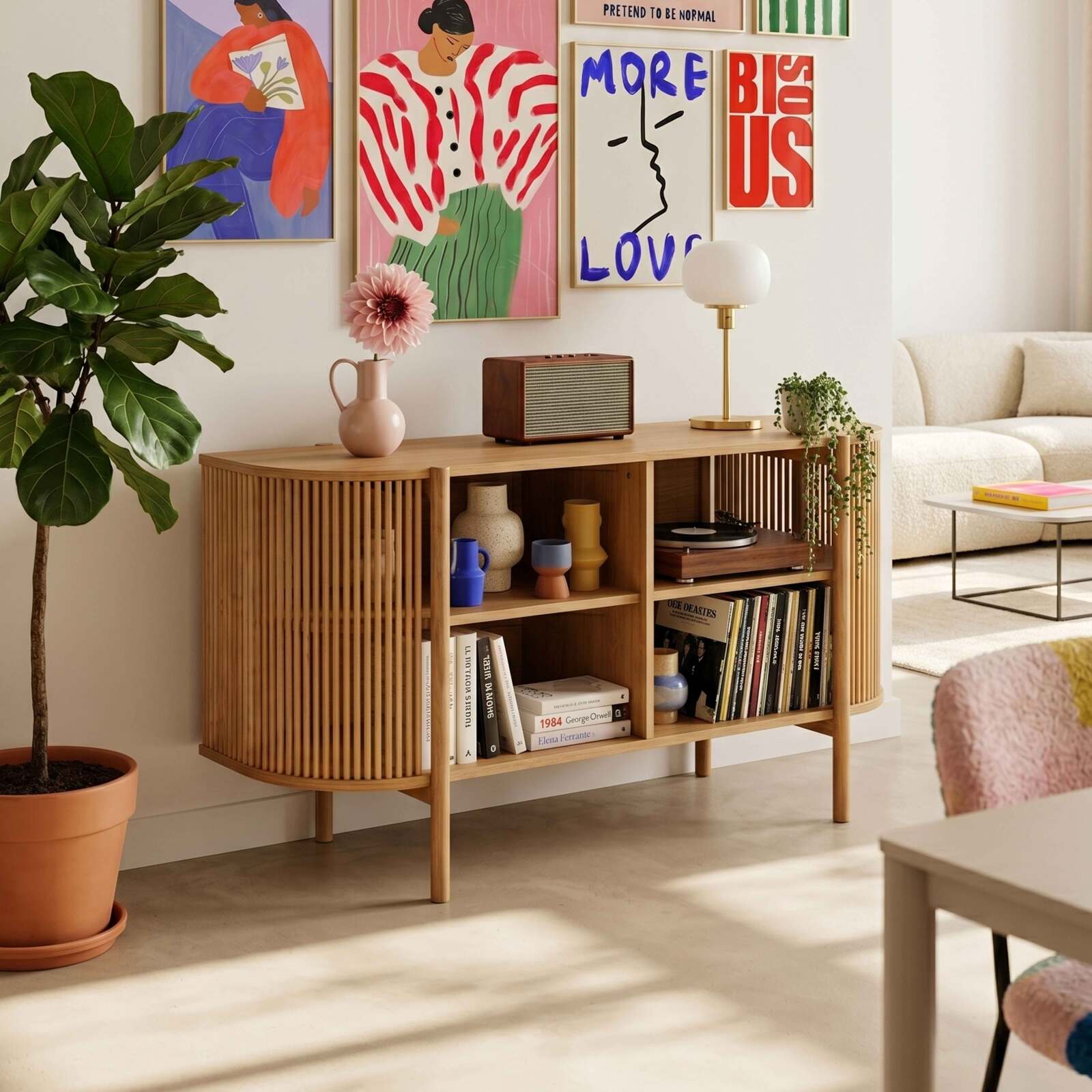 Buffet aperto effetto legno 160 cm stile boho