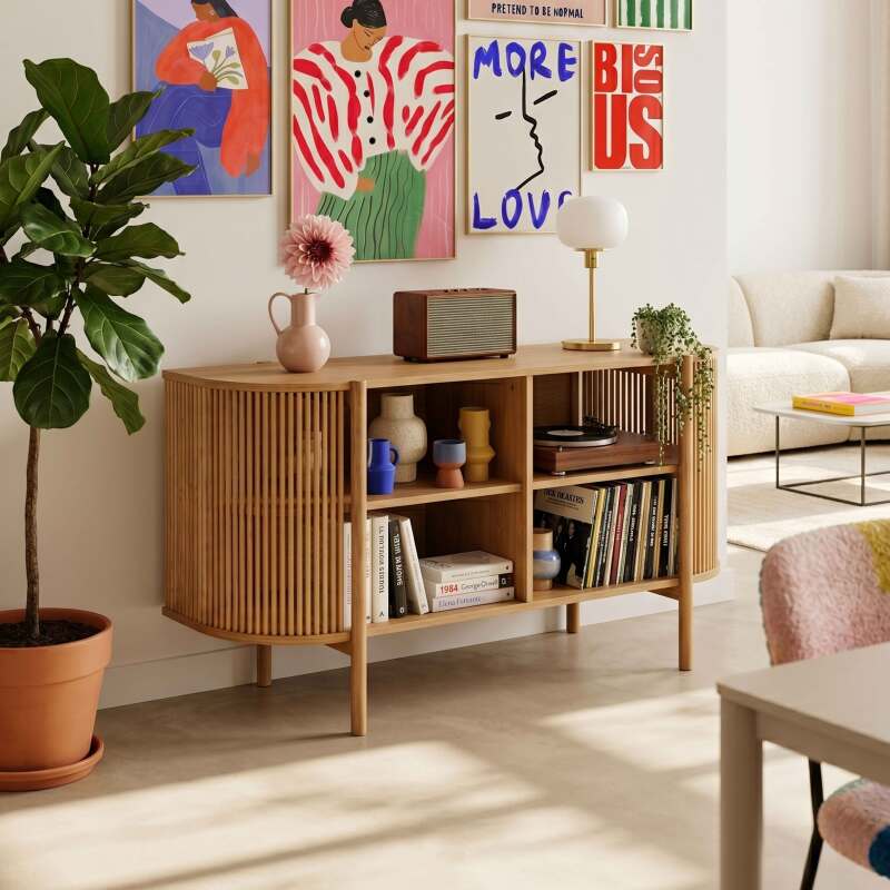 Buffet aperto effetto legno 160 cm stile boho