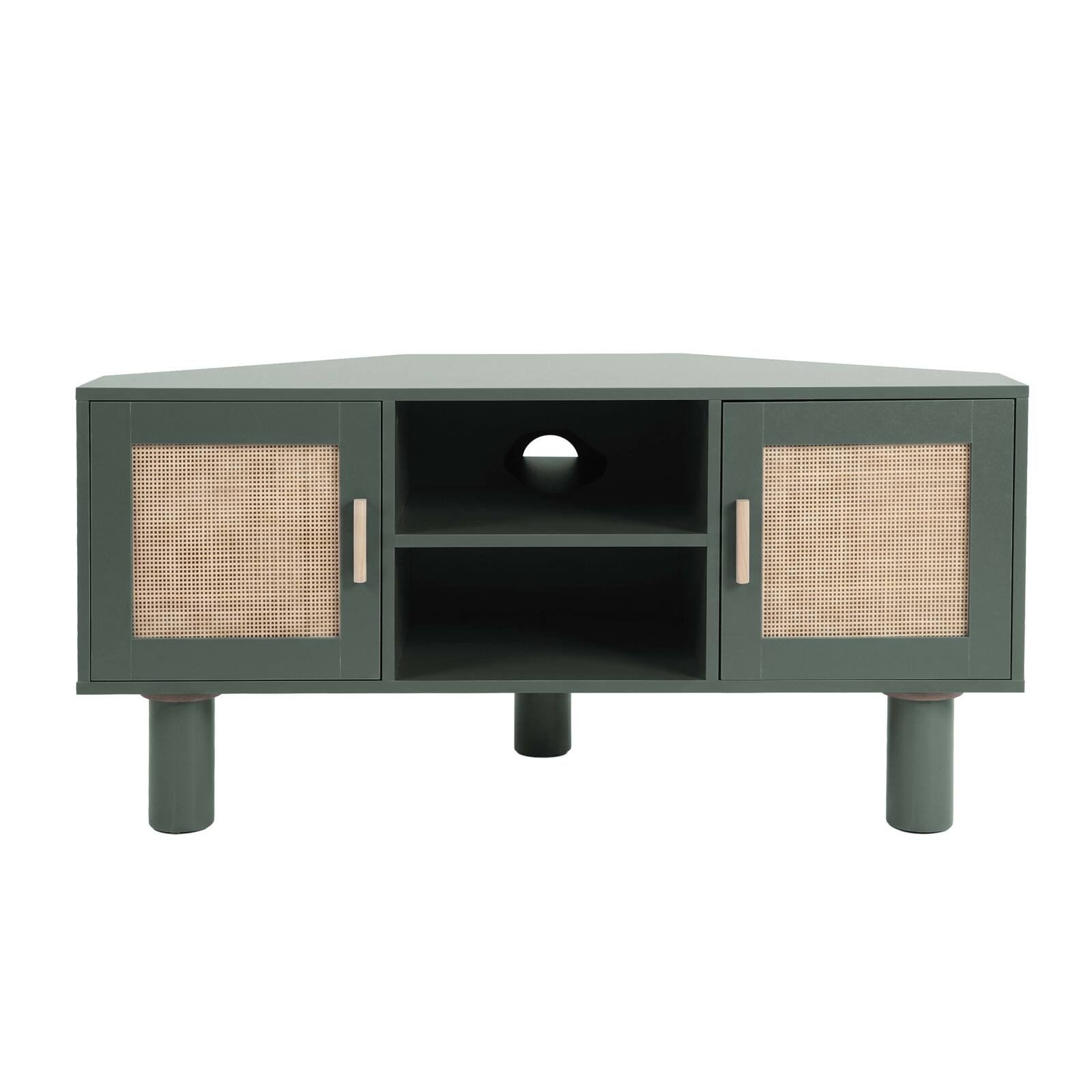 Mobile TV angolare effetto intreccio 120 cm in rattan sintetico stile boho