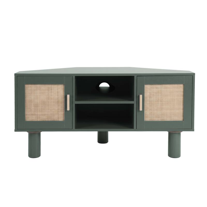 Mobile TV angolare effetto intreccio 120 cm in rattan sintetico stile boho (7/25)