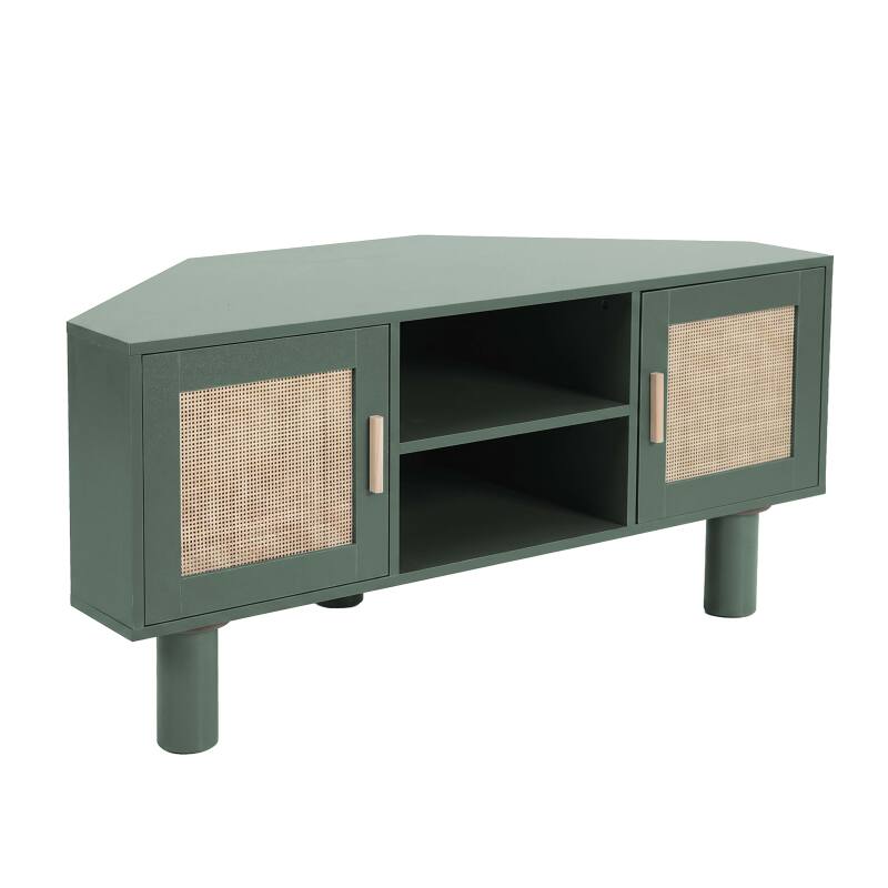 Mobile TV angolare effetto intreccio 120 cm in rattan sintetico stile boho