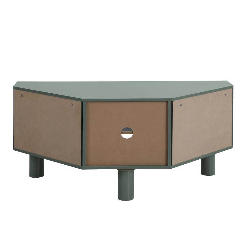 Mobile TV angolare effetto intreccio 120 cm in rattan sintetico stile boho (9/25)