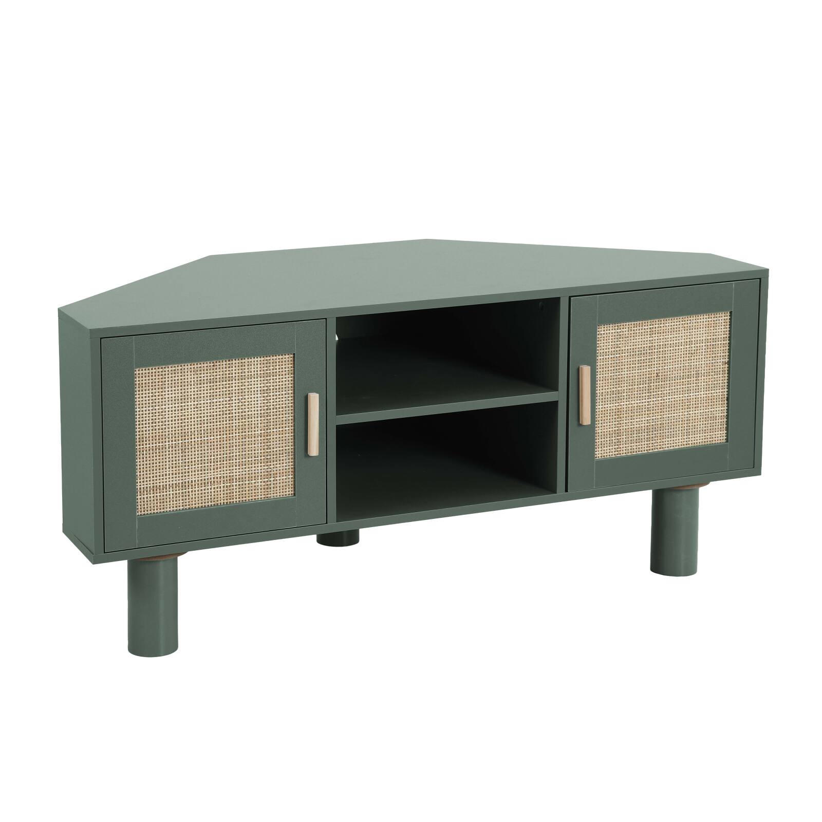 Mobile TV angolare effetto intreccio 120 cm in rattan sintetico stile boho