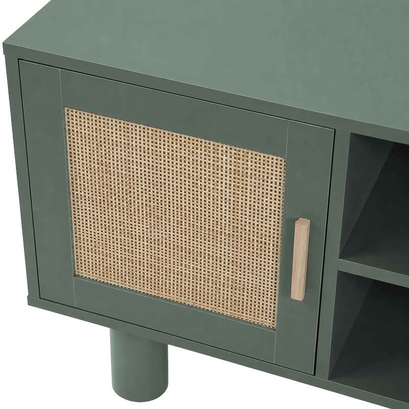 Mobile TV angolare effetto intreccio 120 cm in rattan sintetico stile boho (10/25)