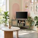 Mobile TV angolare effetto intreccio 120 cm in rattan sintetico stile boho