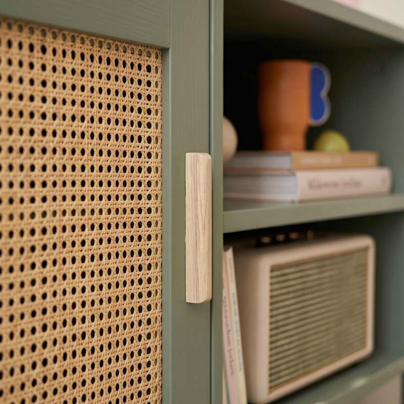 Mobile TV angolare effetto intreccio 120 cm in rattan sintetico stile boho (6/25)