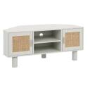 Mobile TV angolare effetto intreccio 120 cm in rattan sintetico stile boho