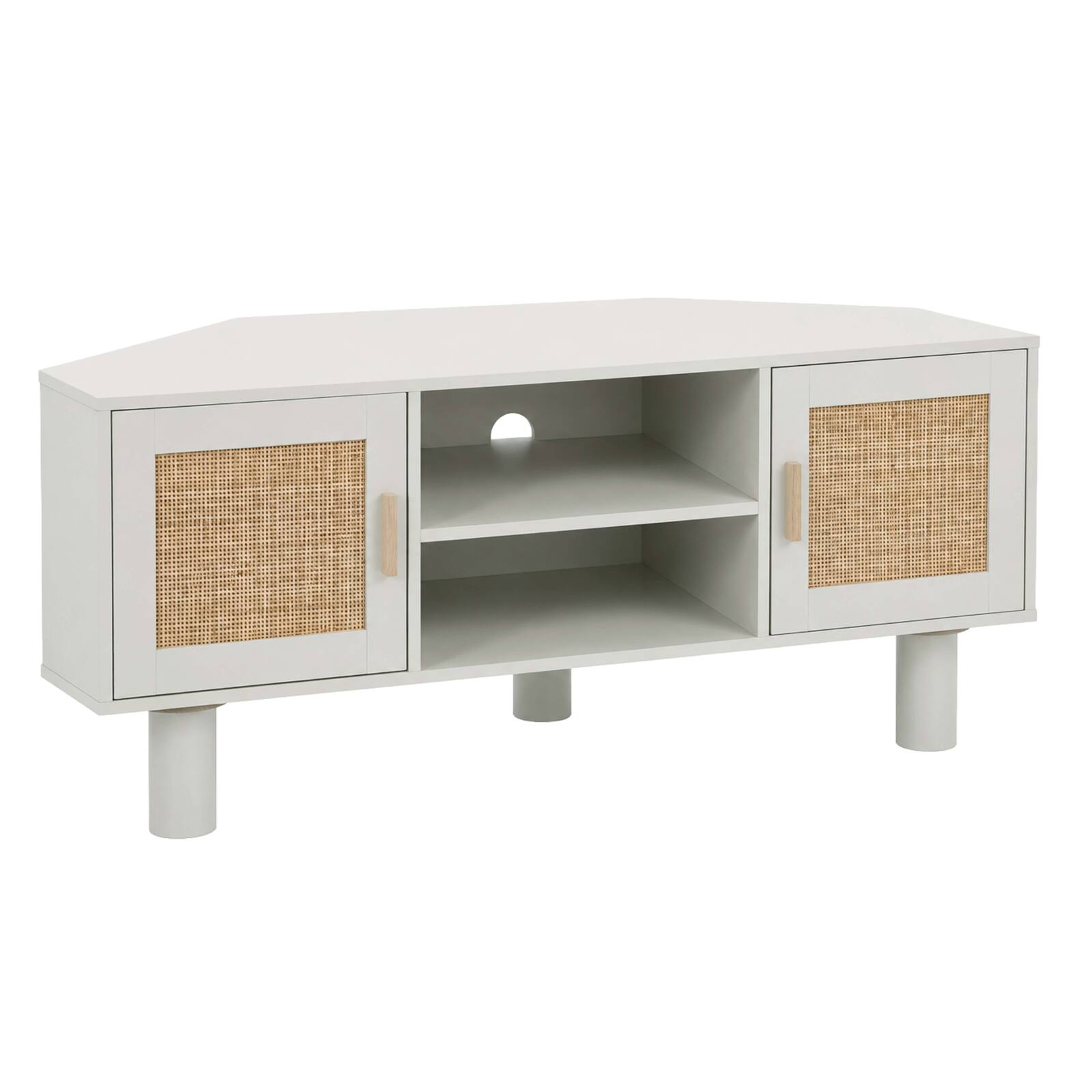 Mobile TV angolare effetto intreccio 120 cm in rattan sintetico stile boho