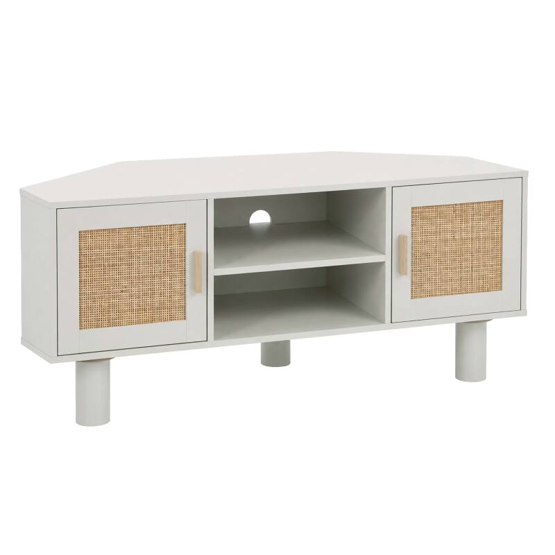 Mobile TV angolare effetto intreccio 120 cm in rattan sintetico stile boho (12/25)