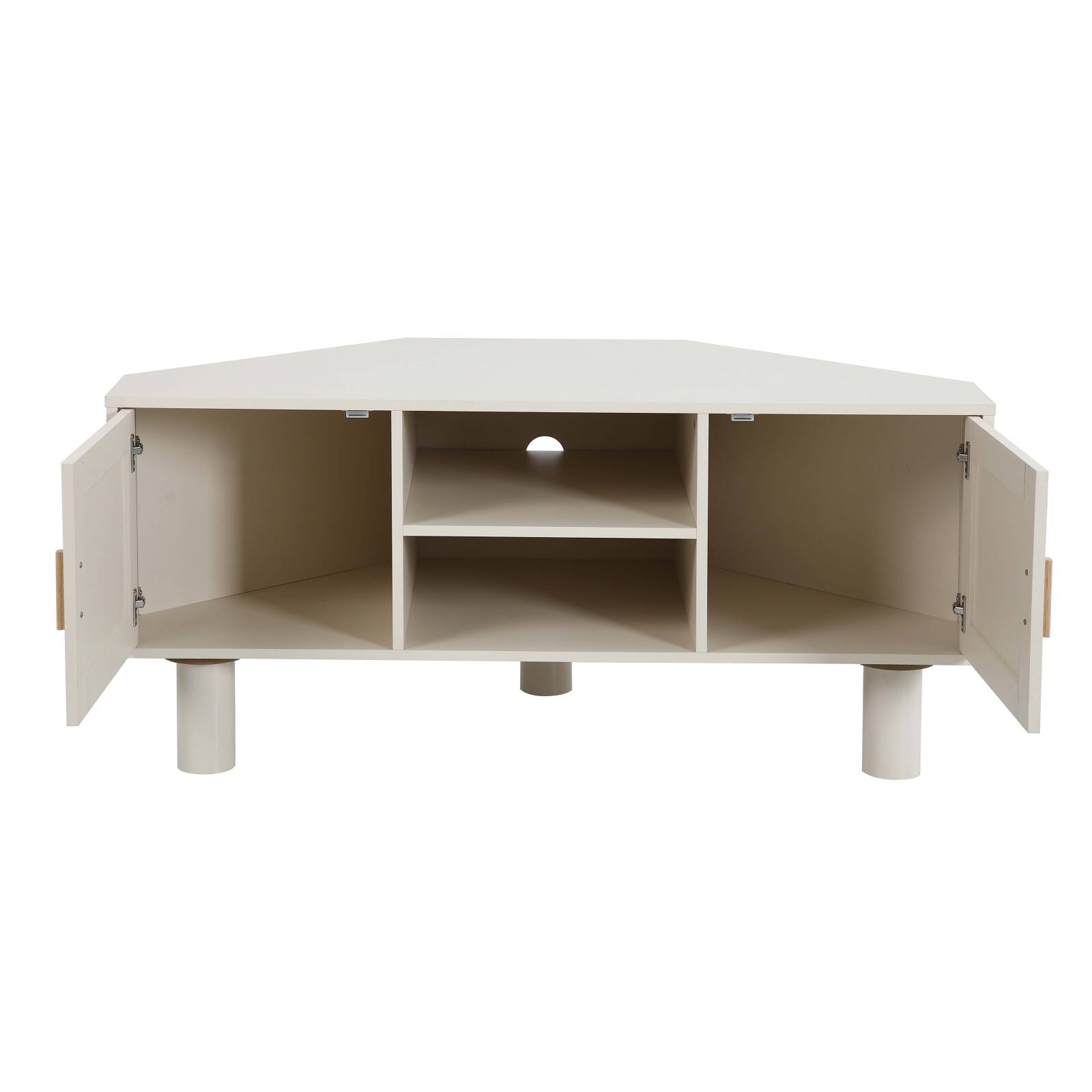 Mobile TV angolare effetto intreccio 120 cm in rattan sintetico stile boho
