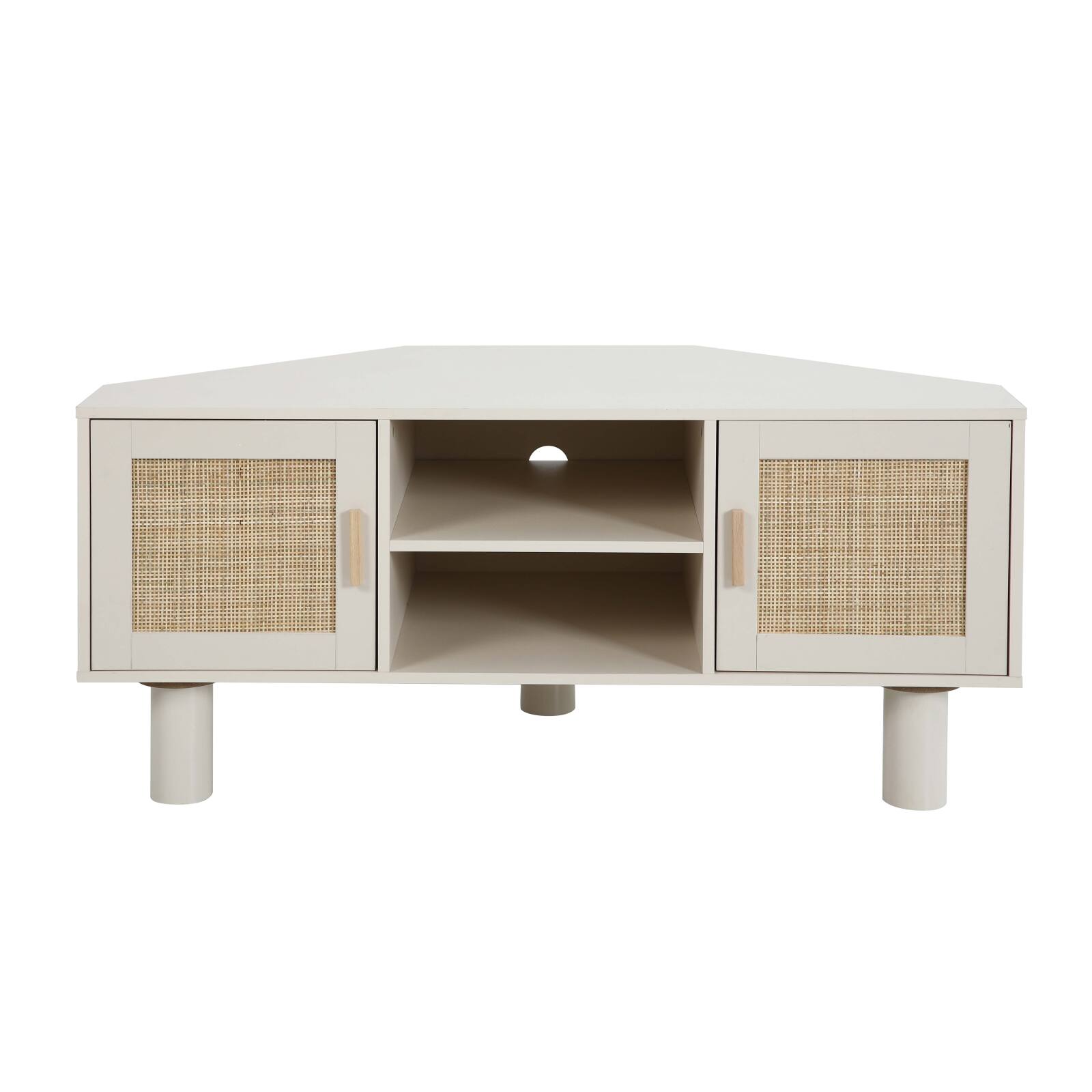 Mobile TV angolare effetto intreccio 120 cm in rattan sintetico stile boho