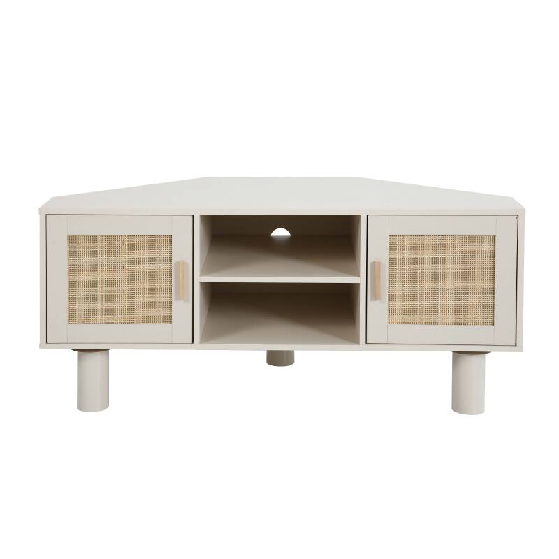 Mobile TV angolare effetto intreccio 120 cm in rattan sintetico stile boho (17/25)
