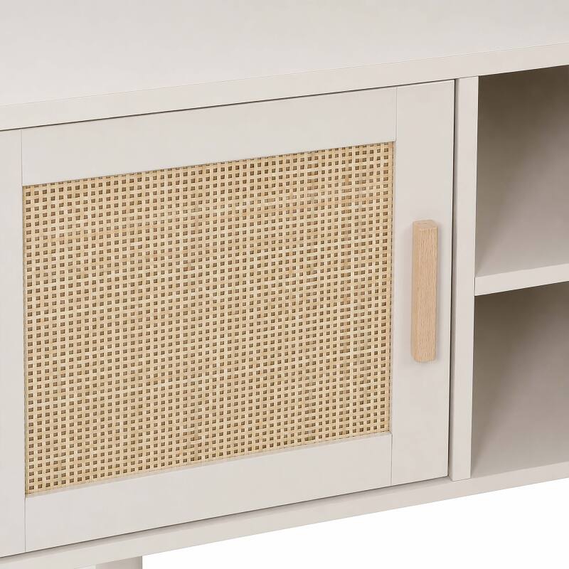 Mobile TV angolare effetto intreccio 120 cm in rattan sintetico stile boho (20/25)