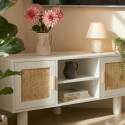 Mobile TV angolare effetto intreccio 120 cm in rattan sintetico stile boho