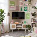 Mobile TV angolare effetto intreccio 120 cm in rattan sintetico stile boho