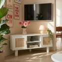 Mobile TV angolare effetto intreccio 120 cm in rattan sintetico stile boho