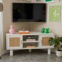 Mobile TV angolare effetto intreccio 120 cm in rattan sintetico stile boho