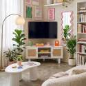 Mobile TV angolare effetto intreccio 120 cm in rattan sintetico stile boho