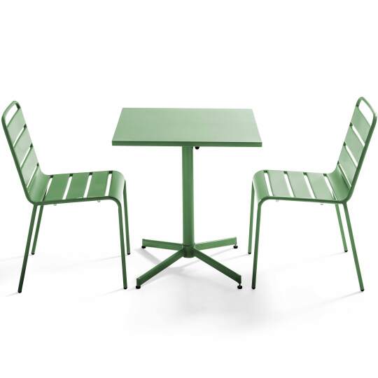 Tavolo da giardino quadrato pieghevole da bistrot 70 x 70 cm e 2 sedie in metallo