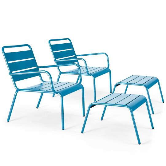 Set di 2 sedie sdraio basse in metallo con poggiapiedi | Oviala
