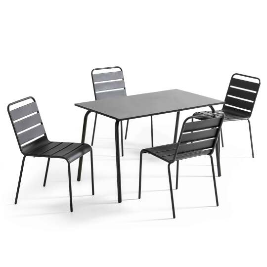 Tavolo da giardino rettangolare 120 x 70 cm e 4 sedie in metallo