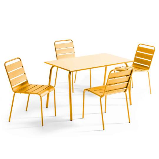 Tavolo da giardino rettangolare 120 x 70 cm e 4 sedie in metallo