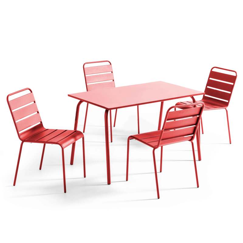 Tavolo da giardino rettangolare 120 x 70 cm e 4 sedie in metallo