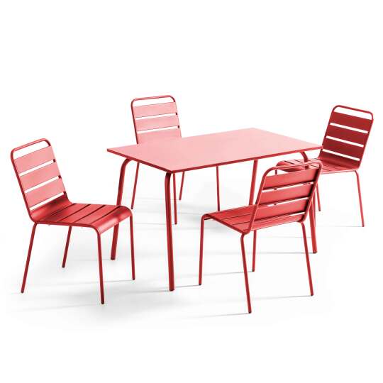 Tavolo da giardino in metallo 120x70 cm e 4 sedie in metallo | Oviala