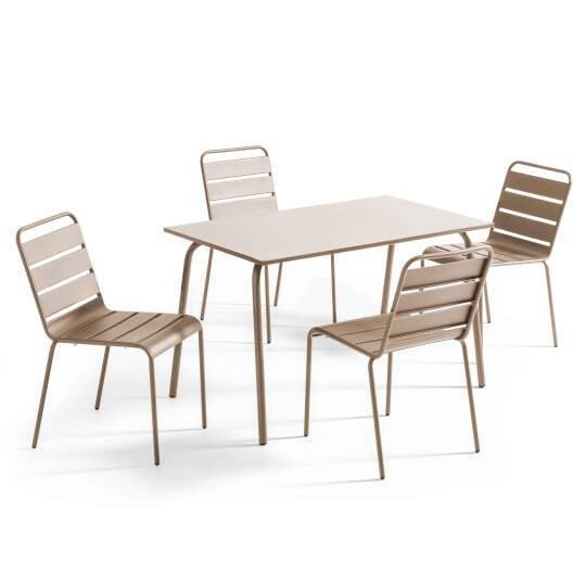 Tavolo da giardino rettangolare 120 x 70 cm e 4 sedie in metallo