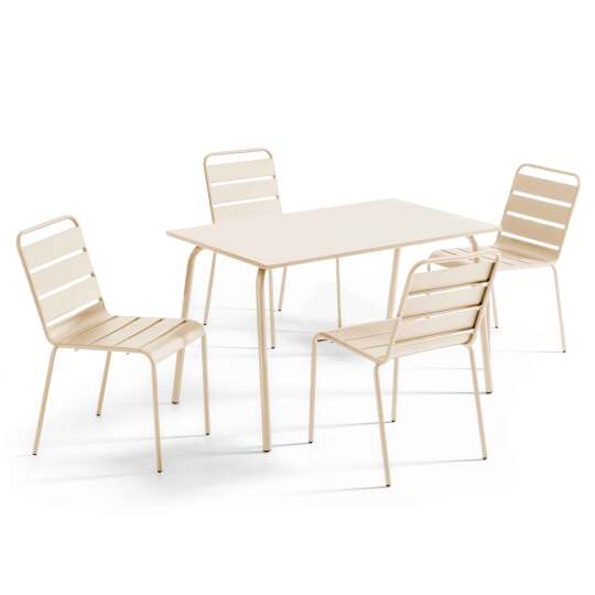 Tavolo da giardino rettangolare 120 x 70 cm e 4 sedie in metallo