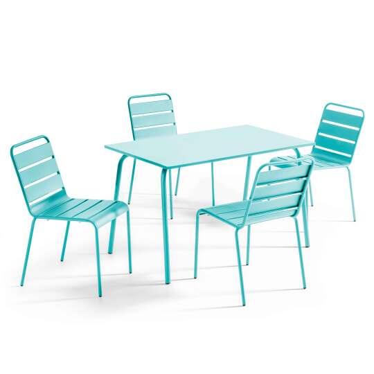 Tavolo da giardino rettangolare 120 x 70 cm e 4 sedie in metallo