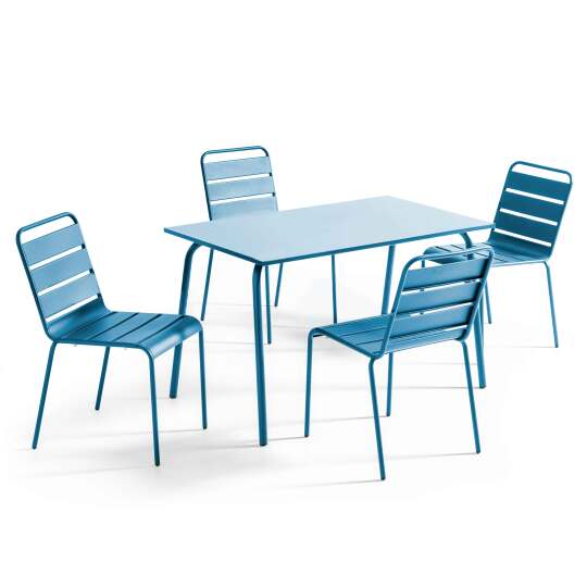 Tavolo da giardino rettangolare + 4 sedie in metallo | Oviala