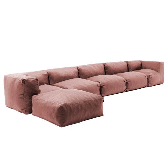 Divano angolare modulare con 3 poltroncine, 2 poltrone angolari e 1 pouf | Oviala