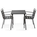 Tavolo da giardino quadrato da bistrot 70 x 70 cm e 2 sedie in metallo con braccioli
