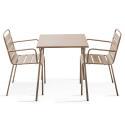 Tavolo da giardino quadrato da bistrot 70 x 70 cm e 2 sedie in metallo con braccioli