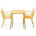 Tavolo da giardino quadrato da bistrot 70 x 70 cm e 2 sedie in metallo con braccioli