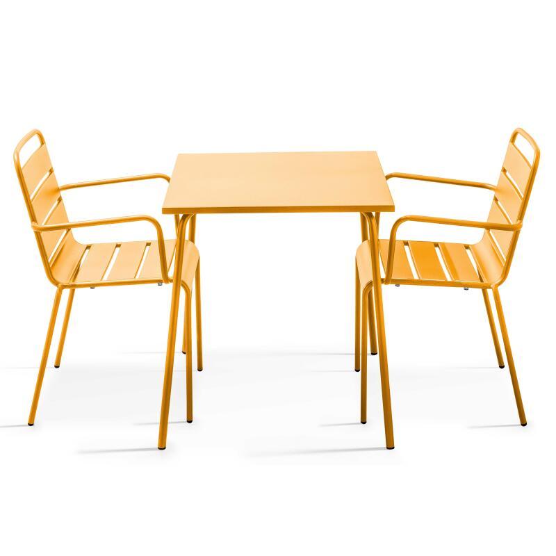 Tavolo da giardino quadrato da bistrot 70 x 70 cm e 2 sedie in metallo con braccioli