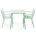 Tavolo da giardino quadrato da bistrot 70 x 70 cm e 2 sedie in metallo con braccioli