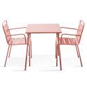 Tavolo da giardino quadrato da bistrot 70 x 70 cm e 2 sedie in metallo con braccioli