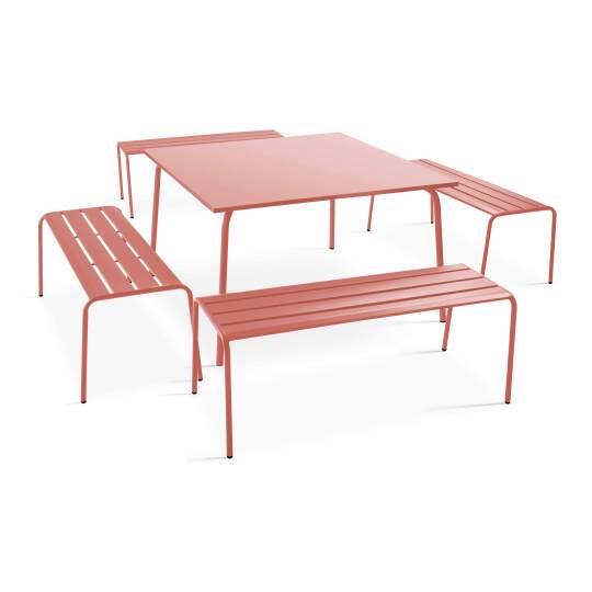 Tavolo da giardino quadrato 120 x 120 cm e 4 panche in metallo