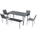 Tavolo da giardino rettangolare 180 x 90 cm con 4 sedie e 2 panche in metallo