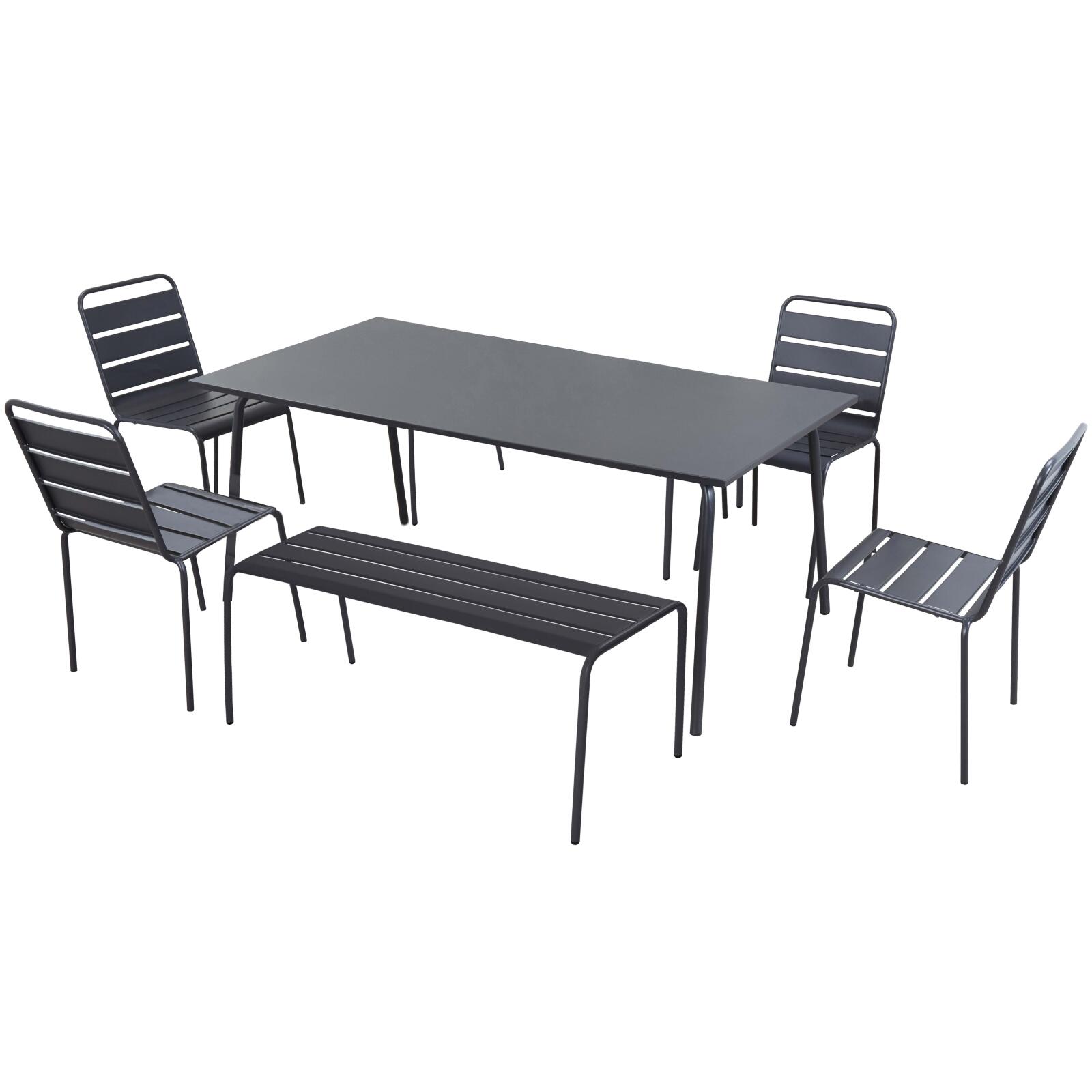 Tavolo da giardino rettangolare 180 x 90 cm con 4 sedie e 2 panche in metallo Tavolo da giardino rettangolare 180 x 90 cm con 4 sedie e 2 panche in metallo