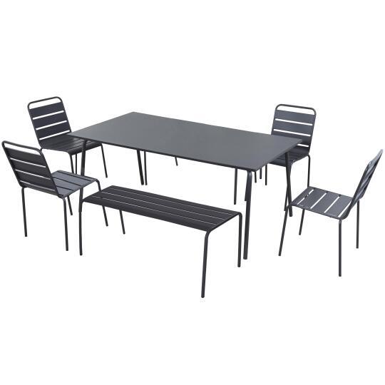 Tavolo da giardino rettangolare 180 x 90 cm con 4 sedie e 2 panche in metallo