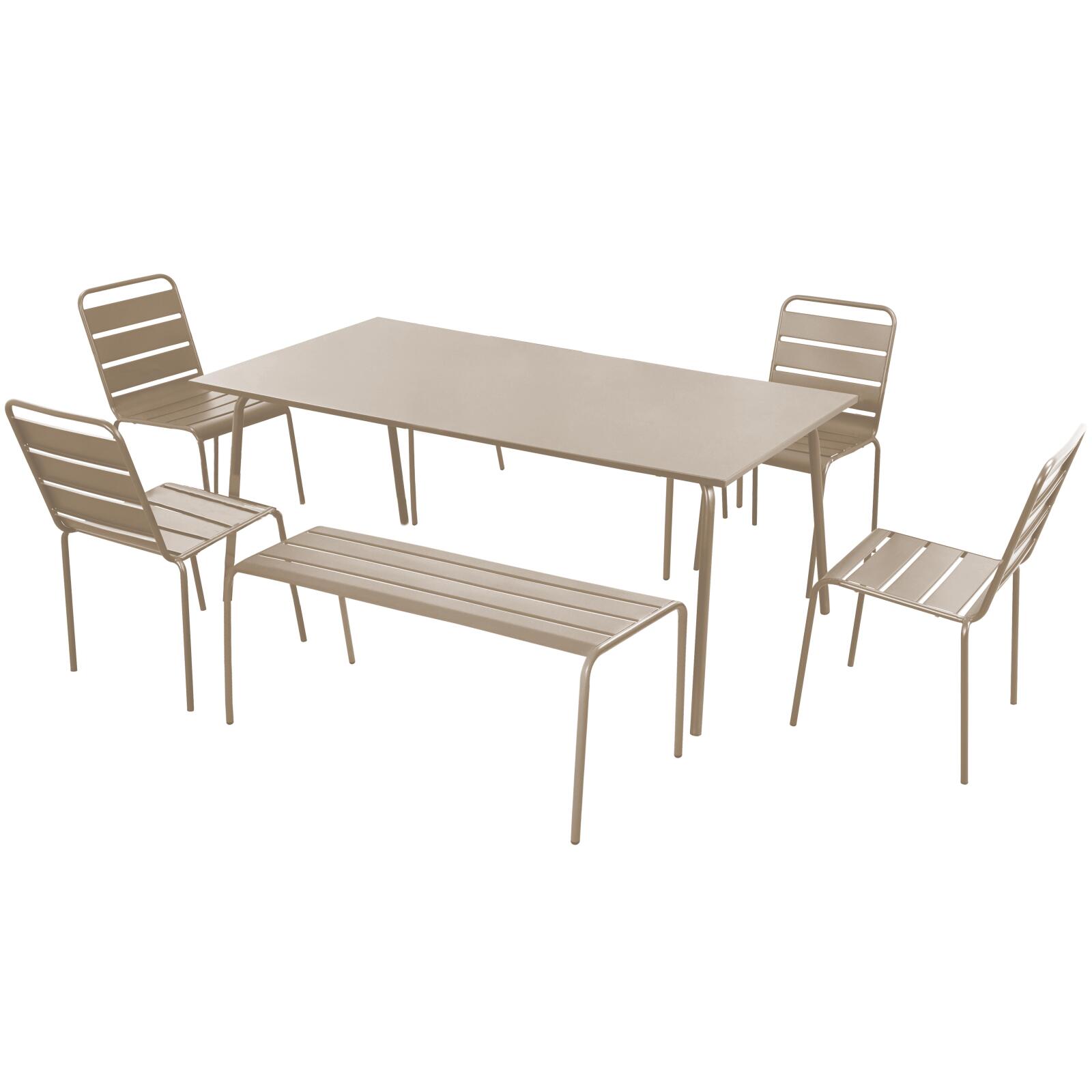 Tavolo da giardino rettangolare 180 x 90 cm con 4 sedie e 2 panche in metallo