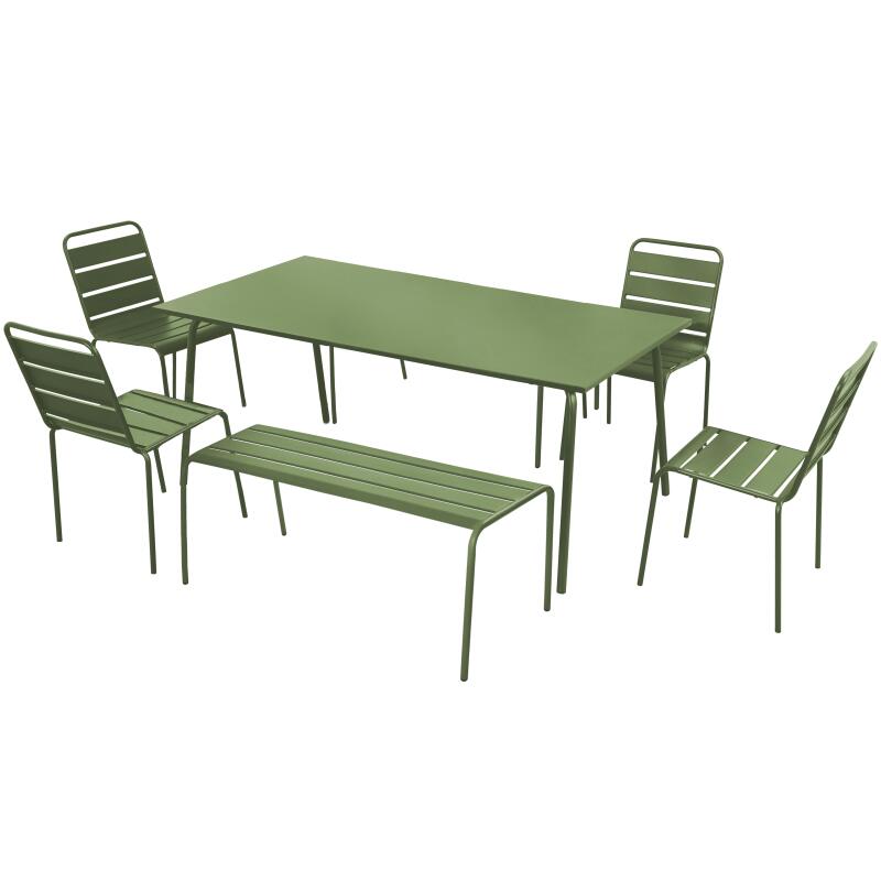 Tavolo da giardino rettangolare 180 x 90 cm con 4 sedie e 2 panche in metallo