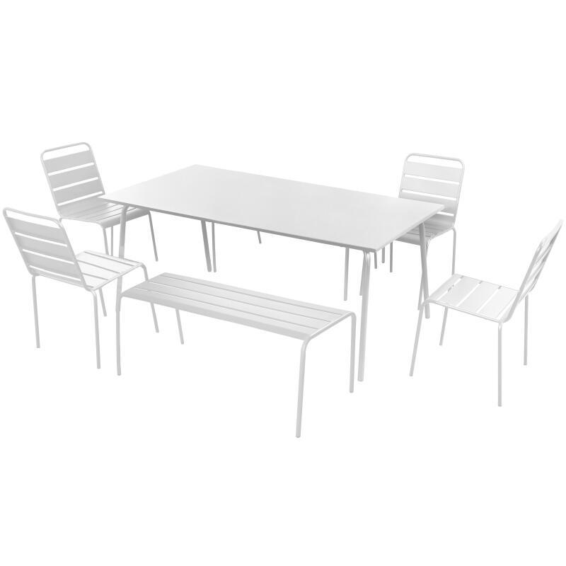 Tavolo da giardino rettangolare 180 x 90 cm con 4 sedie e 2 panche in metallo