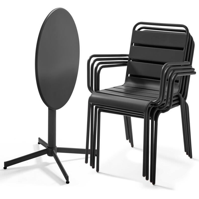 Tavolo da giardino pieghevole da bistrot ⌀70 x 72 cm e 4 sedie con braccioli in metallo