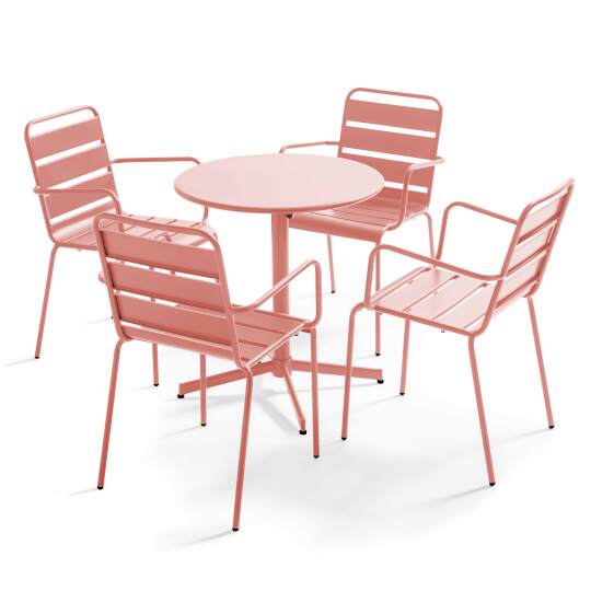 Tavolo da giardino pieghevole da bistrot ⌀70 x 72 cm e 4 sedie con braccioli in metallo