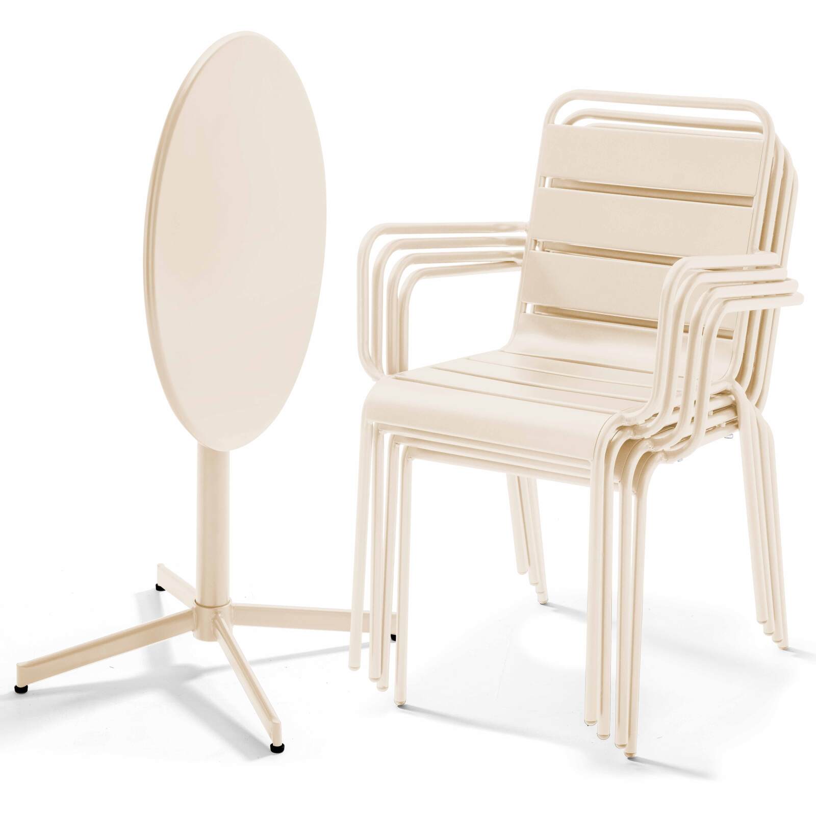 Tavolo da giardino pieghevole da bistrot ⌀70 x 72 cm e 4 sedie con braccioli in metallo