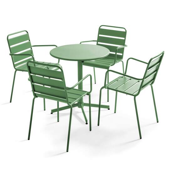 Tavolo da giardino pieghevole da bistrot ⌀70 x 72 cm e 4 sedie con braccioli in metallo